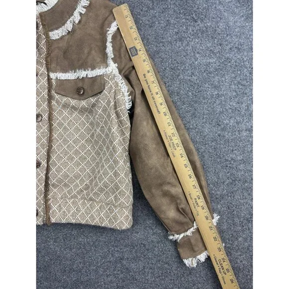 Miss Me Jacket Womens Small Beige Faux Suede Fringe Western Boho Button Short - Picture 4 of 7